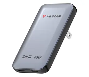 Verbatim Slim GaN Charger šedá / Cestovní nabíječka / GaN / 65 W / 2x USB-C / PD