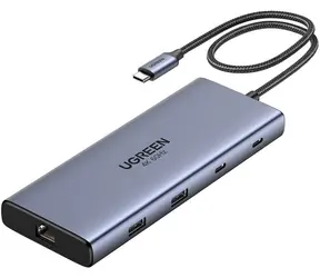 UGREEN 45380 šedá / Replikátor portů / USB-C / 2x HDMI 4K / 2x USB-C 3.2 Gen1 / 1x USB-A 3.2 Gen2 / RJ45