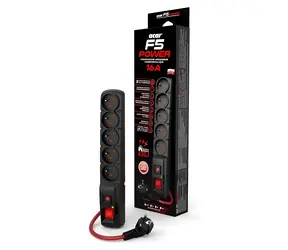 Acar F5 černá / Prodlužovací přívod / přepěťová ochrana / 5 zásuvek / 1,5 m / 16 A