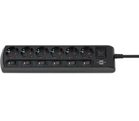 Brennenstuhl Prodlužovací kabel 6x zásuvka černá / Prodlužovací kabel / 6x spínač / 2 m / IP20