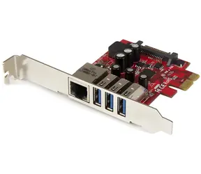 StarTech PCIe karta 3x USB 3.0 + Gigabit LAN / Řadič USB / PCIe / RJ-45 / Realtek RTL8153