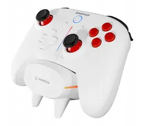 Rampage Hydra Pro bílá / Gamepad / Bezdrátový / RGB / Hall senzor / Magnetické spouště / Nabíjecí stanice