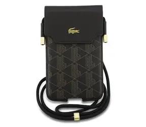 Lacoste PVC Blend Monogram Metal Logo XL hnědá / Kapsa na telefon