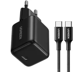 Ugreen X513 GaN černá / Nabíjecí adaptér s kabelem / 1x USB-C / 30 W / Kabel USB-C 1m