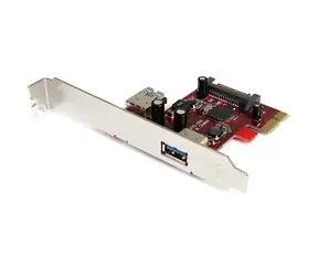 StarTech PCIe karta USB 3.0 1x interní + 1x externí port červená / Řadič / PCIe / USB 3.2 Gen 1 / 2 porty