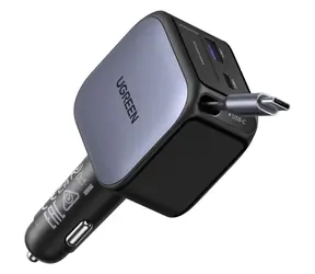 UGREEN EC603 Nexode šedá / Nabíječka do auta / 3v1 / USB-C kabel 70 cm / 90W / QC 3.0