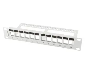 Lanberg patch panel pro Keystone šedý / Patch panel / 12 portů / 1U / 19" / neosazený s organizérem