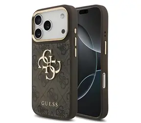 Guess PU Leather 4G Metal Logo Gold Frame hnědá / Zadní kryt / iPhone 18 Pro