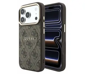 Guess PU Leather 4G Gold Frame Embossed hnědá / Zadní kryt / MagSafe / Apple iPhone 18 Pro Max