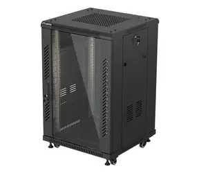 Lanberg Rack 18U/600x600 černá / Stojanový rozvaděč / 19" / Flat pack / Skleněné dveře