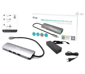 i-tec USB-C Metal Nano Dock C31NANOLANPD100 + nabíječka 100W / Dokovací stanice / PD 100W / HDMI / LAN / USB-C