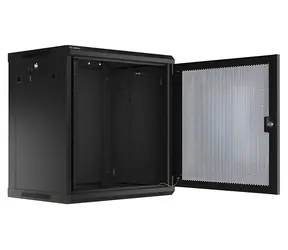 Lanberg Rack 12U/600x450 černá / Stojanový rozvaděč / 19" / Flat pack / Perforované dveře