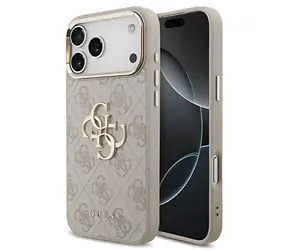 Guess PU Leather 4G Metal Logo Gold Frame růžová / Zadní kryt / iPhone 18 Pro Max