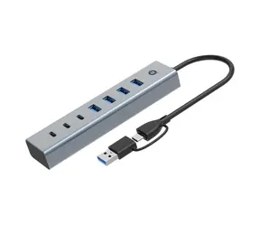 Conceptronic USB hub 7 portů šedá / USB hub / 4x USB-A 3.0 + 3x USB-C / 5 Gbit/s / hliníkové tělo