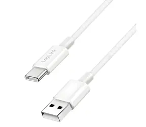 LogiLink USB-A - USB-C bílá / Nylonový kabel / USB 2.0 / 60 W / 0,5 m