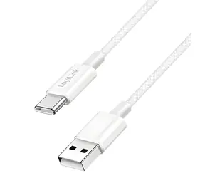 LogiLink USB-A - USB-C bílá / Nylonový kabel / USB 2.0 / 60 W / 1,5 m