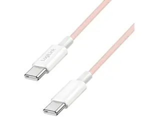 LogiLink USB-C - USB-C 0,5m růžová / Nylonový kabel / USB 2.0 / 60 W / Rychlonabíjení