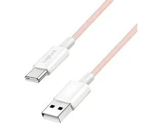 LogiLink USB-A - USB-C růžová / Nylonový kabel / USB 2.0 / 60 W / 0,5 m