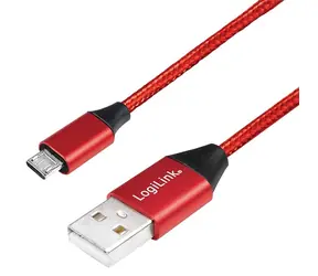 LogiLink USB-A - Micro-USB červená / Kabel / opletený / USB 2.0 / 0,3 m