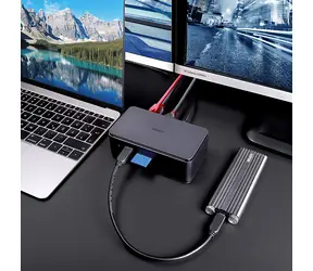 Lindy DST-Pro USB4 / Dokovací stanice / USB4 / HDMI 2.1 / DisplayPort 1.4 / USB-C PD 100W / LAN / čtečka karet