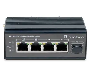 LevelOne IGP-0501 / Průmyslový switch / 4x GbE PoE+ / 1x SFP / 240W / Neřízený / Kov
