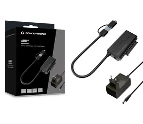 Conceptronic adaptér USB-A/USB-C na SATA 22-pin černá / Adaptér / USB 3.2 Gen 1 / 6 Gbit/s / UASP / do 10 TB