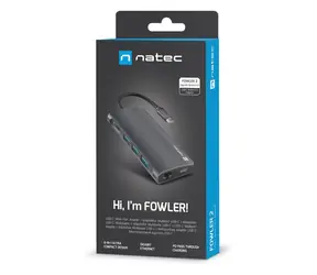Natec Fowler 2 V2 / Multiportový adaptér / 4K HDMI / 3x USB 3.0 / USB-C PD 100W / RJ-45 1Gb/s / čtečka karet