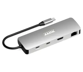 PORT CONNECT USB-C Dokovací stanice 9v1 stříbrná / HDMI 4K60Hz / USB-C PD 85W / Ethernet / SD/microSD čtečka