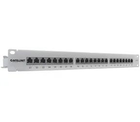 Intellinet Patch panel 24 portů Cat6 šedá / Patch panel / 1U / F/UTP / RJ-45 / pozlacené kontakty