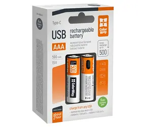 Colorway nabíjecí baterie AAA 590 mAh / Nabíjecí baterie / 1,5 V / USB-C / 6 ks