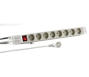 19" EFB Zásuvkový panel 1HE šedá / Prodlužovací přívod / 8x CEE 7/3 / Vypínač / Hliník / 16 A