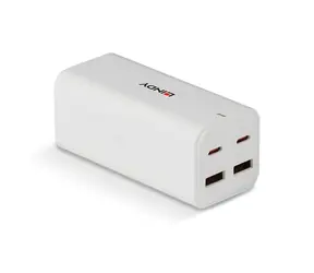Lindy GaN nabíječka 100W bílá / Síťová nabíječka / 2x USB-C / 2x USB-A / PD 3.0 / GaN