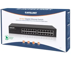 Intellinet 24portový Gigabit switch černá / Switch / 24× RJ-45 10/100/1000 / Rack 19" / Desktop / Kov / 48 Gbit/s
