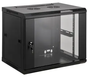 Intellinet Nástěnný rozvaděč 12U 600×450 černá / Rozvaděč / 19" / Skleněné dveře / Nosnost 60 kg / smontovaný