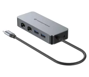 Conceptronic USB-C multiport adaptér šedá / USB-C hub / 2x Gigabit LAN / 2x USB-A 3.2 / 5 Gbit/s