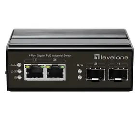 LevelOne Industriální PoE+ switch 2x GE PoE/2x SFP 180W / Switch / Průmyslový / Neřízený / DIN lišta