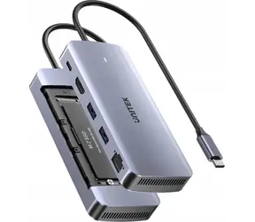 Unitek USB-C hub s M.2 SSD šedá / Hub USB / HDMI / RJ-45 / M.2 SSD slot / PD 100W / 10 Gbps