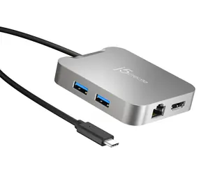 J5Create 4K60 Elite USB-C PD adaptér stříbrná / Adaptér / HDMI 60Hz / RJ-45 / 2x USB 3.2 Gen2 / USB-C