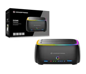 Conceptronic Dokovací stanice 3.5"/2.5" SATA HDD/SSD černá / USB 3.2 Gen 1 Type-C / RGB podsvícení / 2x slot