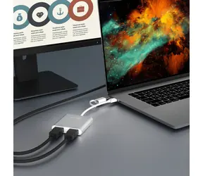 J5Create JCA365 stříbrná / Adaptér / USB-C na 2x HDMI / 4K UHD / hliník