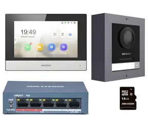 Hikvision DS-KIS602(B) / Sada IP videotelefonu / 7" bytový monitor / dveřní stanice IP65 / PoE switch