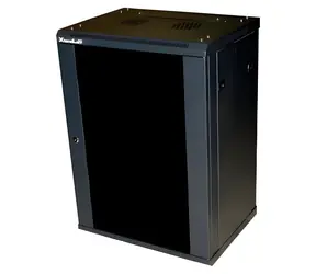 XtendLan Rozvaděč nástěnný 18U 600x450 černý / Rozvaděč / rozložený / skleněné dveře / nosnost 60 kg
