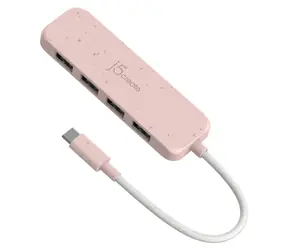 J5Create Eco-Friendly USB-C Hub růžová / USB-C hub / 4x USB-A / USB 3.2 Gen 2 / recyklovaný plast