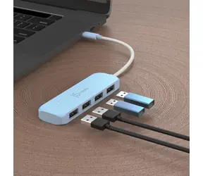 J5Create Eco-Friendly USB-C Hub azurová / USB-C hub / 4x USB-A / USB 3.2 Gen 2 / recyklovaný plast