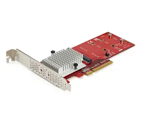 StarTech Adaptér PCIe na 2x M.2 NVMe SSD červená / Adaptér / PCIe x8 / 2x M.2 NVMe / ASMedia ASM2824
