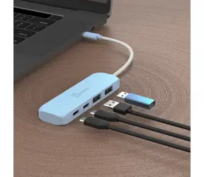 J5Create Eco-Friendly USB-C Hub 4v1 azurová / USB hub / 4 porty / USB 3.2 Gen 1 / recyklovaný plast