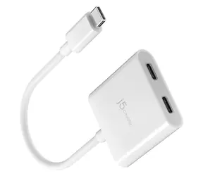 J5Create USB-C na 2x USB-C Video/PD adaptér bílá / Adaptér / 4K / 240 Hz / Power Delivery