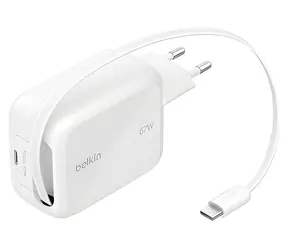 Belkin BOOST CHARGE PRO 67W bílá / Nabíječka / Dual GaN / se zatahovacím kabelem