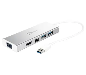 J5Create USB 3.0 Mini Dock stříbrná / Dokovací stanice / 2x USB 3.2 Gen2 / HDMI / RJ-45 / hliník