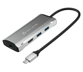 J5Create 4K60 Elite Travel Dock šedá / Dokovací stanice / USB-C 10Gbps / HDMI 4K60Hz / RJ-45 / 2x USB-A + 1x USB-C